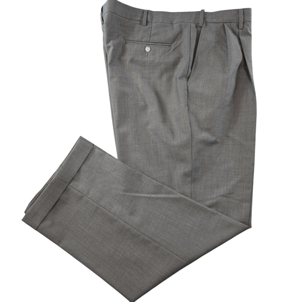Berle Pants Mens 42x31 Gray Dress Pleated Classic‎ Microfiber Polyester Blend